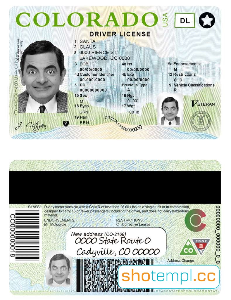 Colorado Driver License PSD Template V1